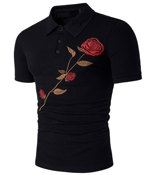 

summer suit new personality rose print men's lapel t-shirt, White;black