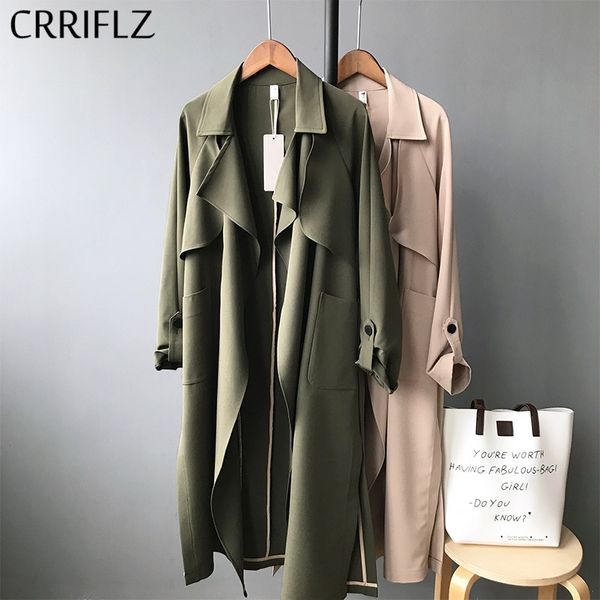 Primavera Long Casual Trench Revestimento Mulheres Comprimento Completo Sleeve Stitch Stitch Outwear Novo CRRIFLZ 201030