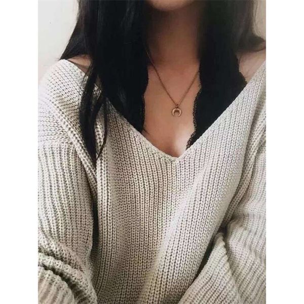 

selling product women deep v- neck pullover sweater with kmy11078uy, Black