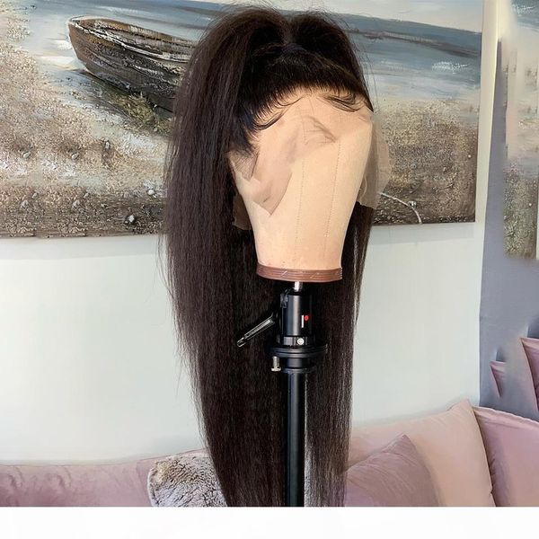 

13x4 kinky straight wig lace front human hair wigs for women remy brazilian 150% natural plucked yaki wigs 4x4 lace closure wig, Black;brown