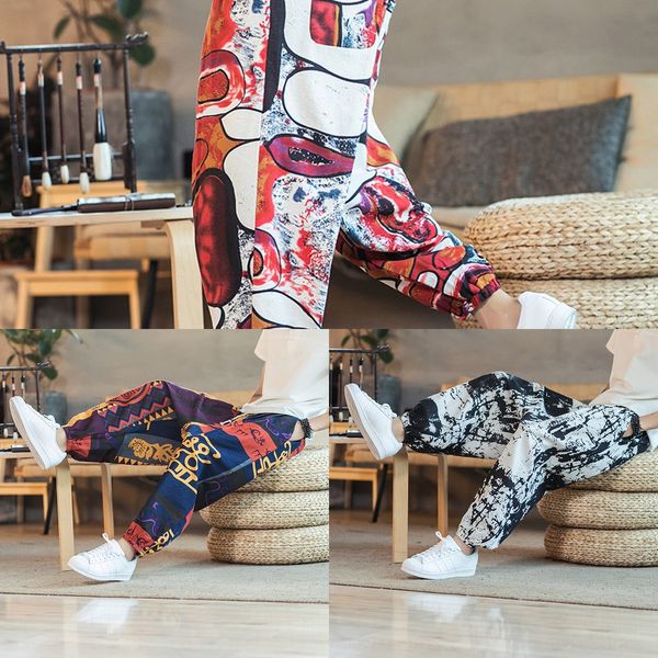 

men's 2020 new trend china lantern style spring summer thin loose large harem pants nine point lantern pants trend ncnau, Blue