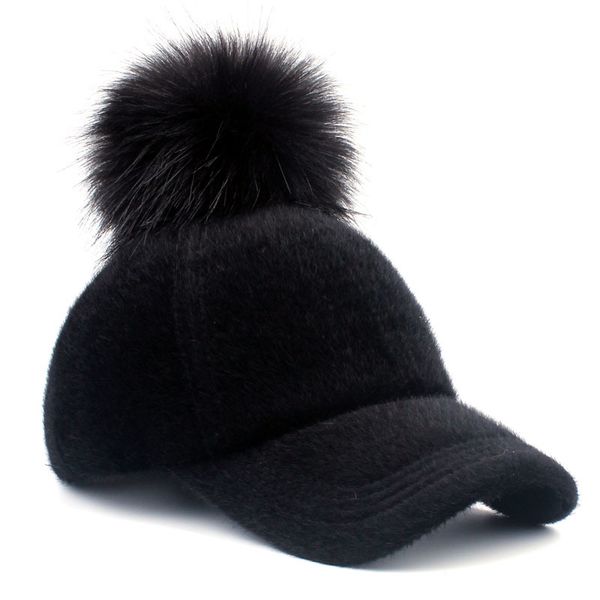 

yarbuu] new brand baseball caps winter cap for women faux fur pompom ball cap adjustable casual snapback hat cap 201027, Blue;gray