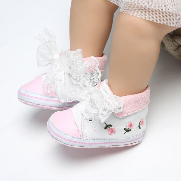 

first walkers baby toddler shoes born princess girls embroidery floral infant soft mesh tie shiny 0-18m1