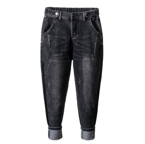 

плюс размер l-4xl джинсы женские корейские эластичные талии стрейч свободные гарем брюки весна осень женские повседневные джинсовые штаны r4, Blue