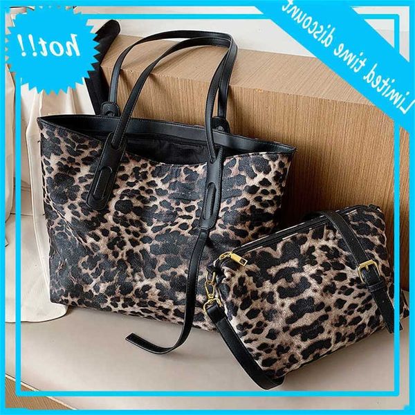 

2 styles/set large capacity pu leather shoulder luipaard and wallets 2021 branded handbags women trending bags