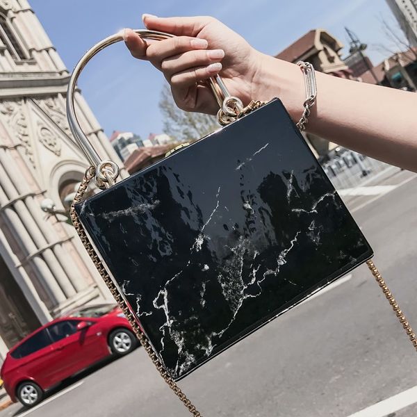 

fashion marble box women handbags designer chains shoulder crossbody bags luxury pu leather lady evening clutch bag female purse c1009