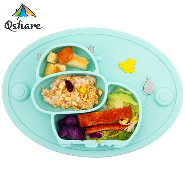

qshare baby plate tableware children food feeding container placemat kids dishes saucer silicone suction bowl lj201019