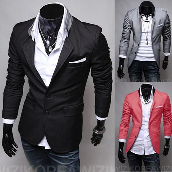 

2021 new fashion casual men blazer cotton slim korea style suit blaser masculino male suits jacket blazer men plus size1, White;black