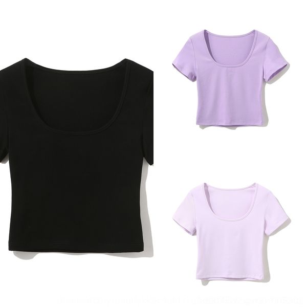 

nvu8t 125 exercise square neck short summer yoga french short sleeve t-shirt women t-shirt navel 2020 new brandy style 7acea, White