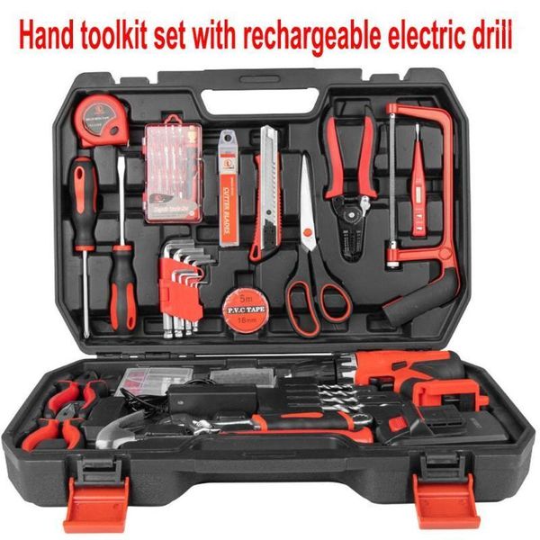 

general household repair hand tool kit with plastic toolbox storage case socket wrench screwdriver knife hand tool set1