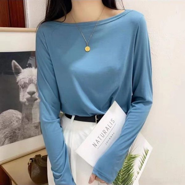

6vxnr 2020 осень t-shirttop b15m1 новая футболка длинный тонкий рукав fitshoulder верхней сексуальный универсальный нижней трикотажной футбо, White;black