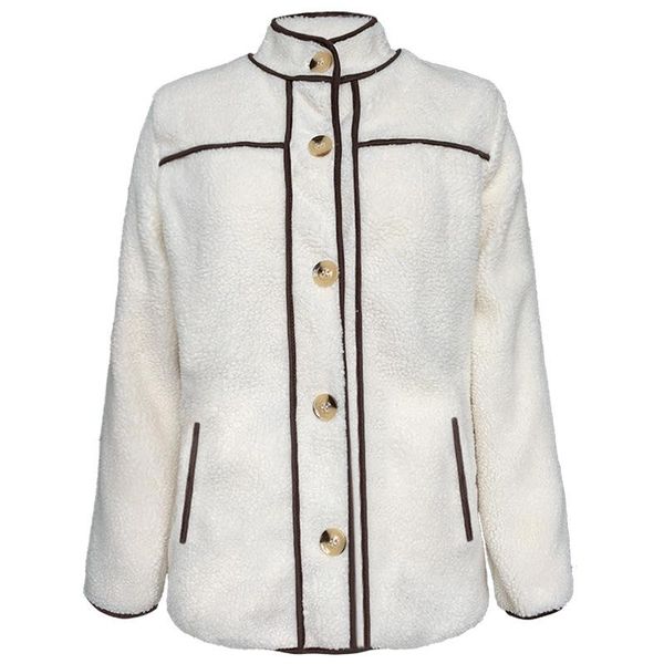 

european winter women jacket 2020 new fashion casual terry fleece fashion stand-up collar stitching button parka woman m262, Black