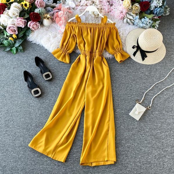 

2020 summer off shoulder jumpsuits wide leg pants casual overalls rompers women jumpsuit korean fashion ropa mujer1, Black;white