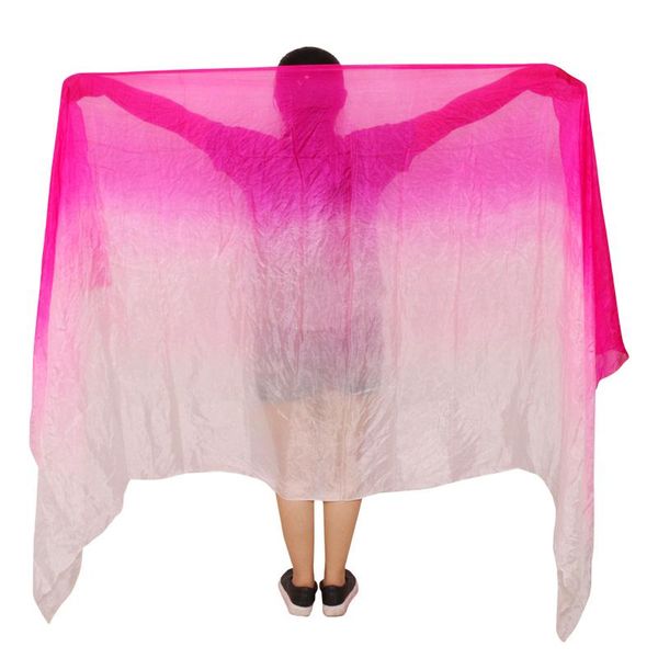 

stage wear 100% real silk belly dance veil 250/270*114cm gradient color rose+pink+white 5mm hand dye accessories customized, Black;red