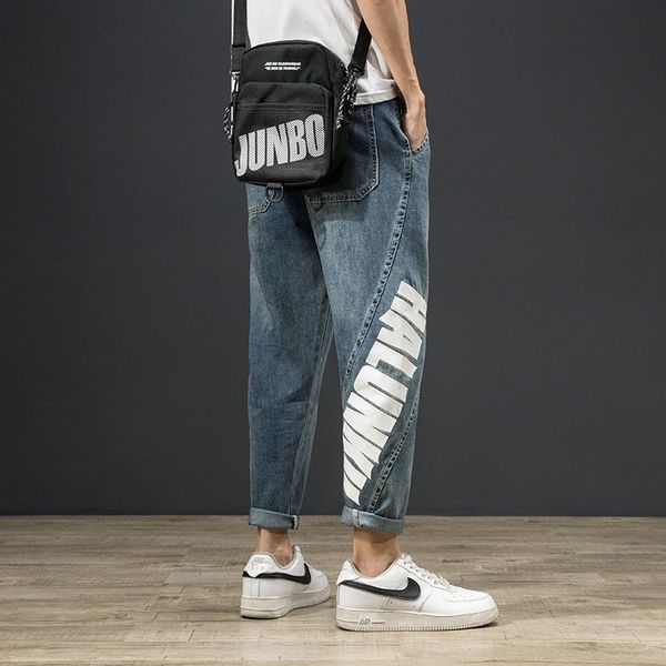 

urdyp summer thin pants jeans men's loose straight tube harem youth big fashion brand pants 9 jeans pantswide leg capri wide leg pantsp, Blue