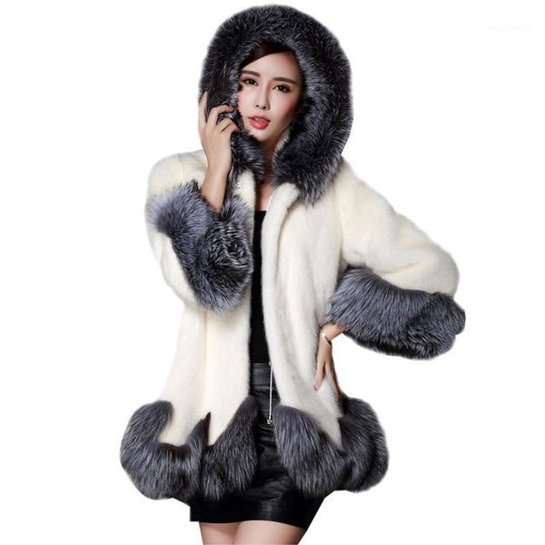 

women faux fur coat 2020 winter new design imitation fur coat mink europe luxury women long skirt style faux re01821, Black