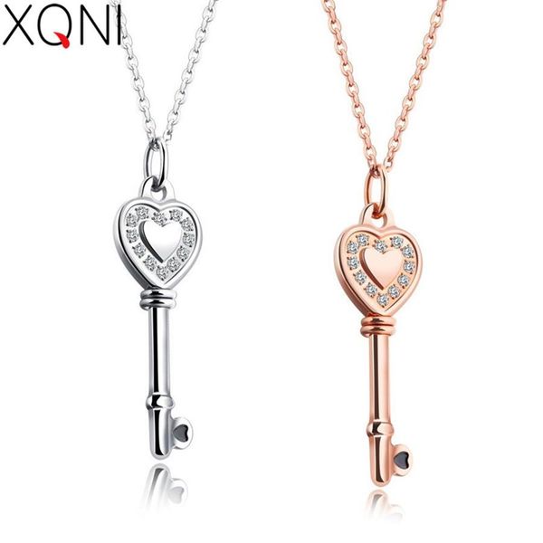 

fashion rose goldsilver color key pattern stainless steel pendant female new year gift short collarbone necklace women jewelry sqcxlq, Silver