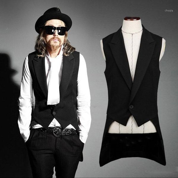 

2018 new men's spring vest fashion personality simple leisure suit style slim gentleman vest plus size stage singer costumes1, Black;white