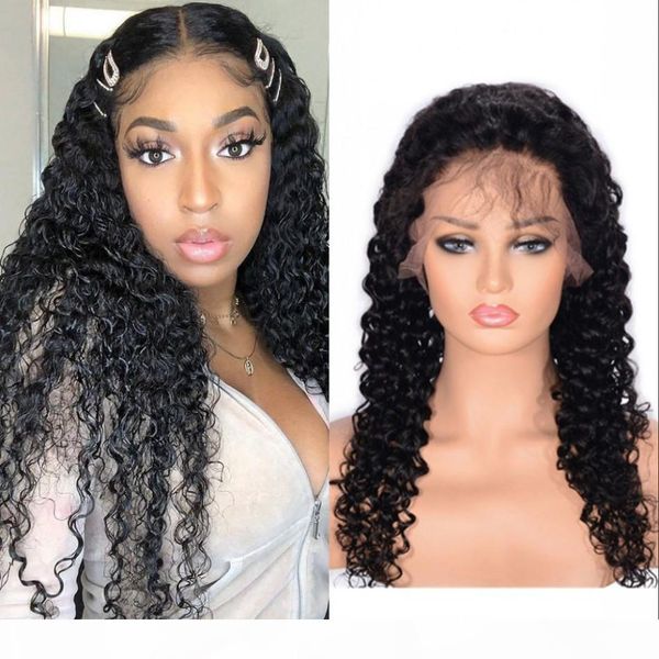 

360 lace frontal wigs 130% density deep curly wig 8-24 inch glueless brazilian human hair wig, Black;brown