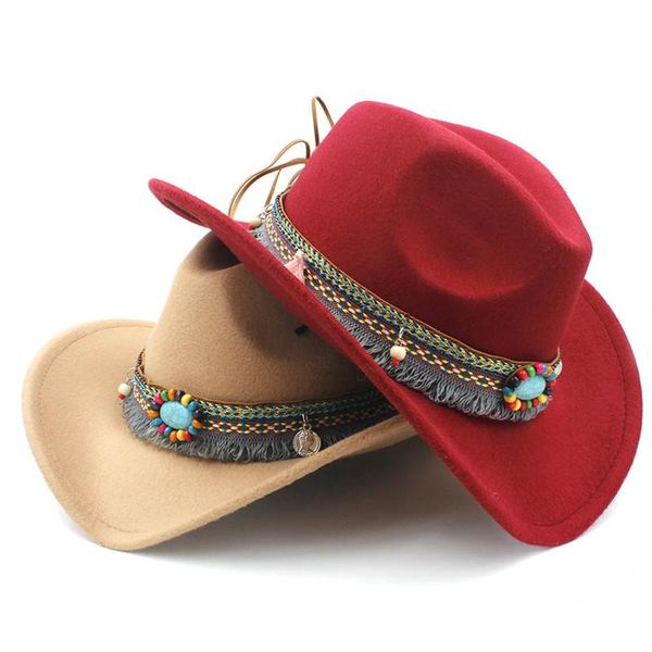 

child wool hollow western cowboy hat with tassel belt kids girl jazz hat cowgirl sombrero cap size 52-54cm for 4-8 years