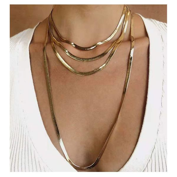 

multi-layer long snake bone chain necklace fashion chains men women jewelry necklace diy accessories, Silver
