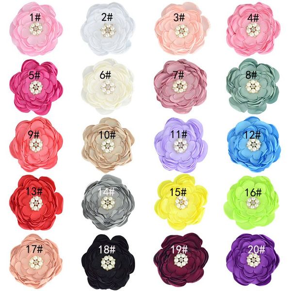 

flowers with pearl rhinestone center artificial flower children hair accessories baby headbands flower without hairpin, Slivery;white