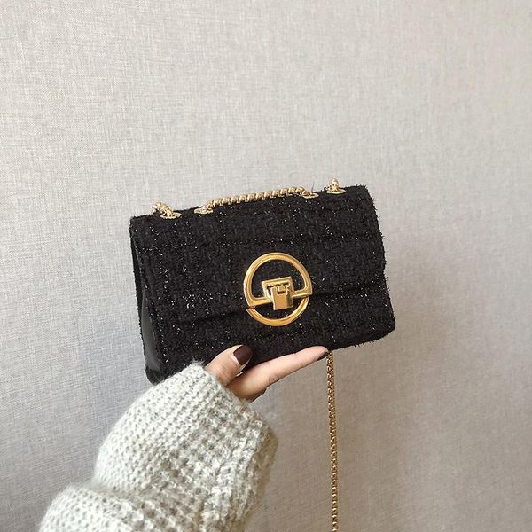 

2020 women black wool bag single shoulder designer bag metal chain small crossbody bags for women shoulder bags mini purse
