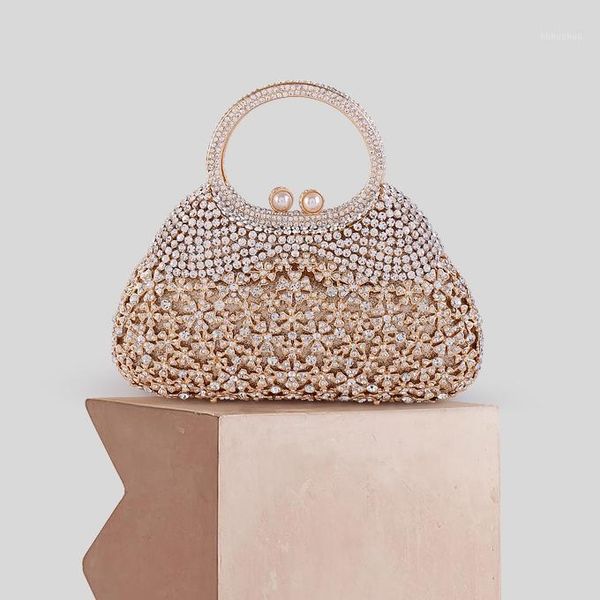 

evening bags women trendy hollow annual meeting dress diamond small flower large capacity handbag female crystal shoulder chain clutches bag