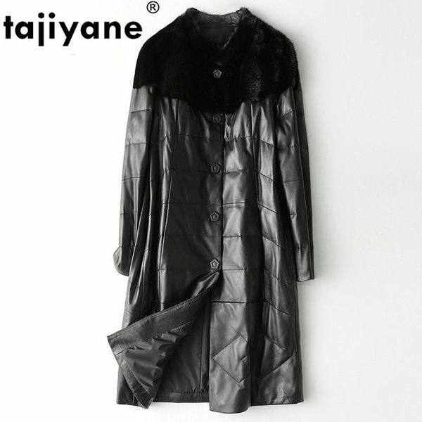

collar sheepskin down coat female real genuine leather jacket autumn winter coat women clothes 2020 vintage zt4995, Black