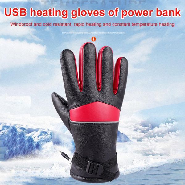 

1pair men women thermal winter warm heated gloves pu leather fast heating skiing outdoor sports cycling hand warmer usb powered