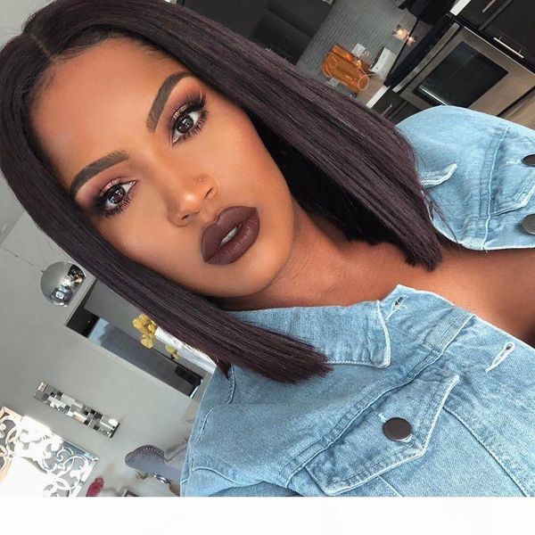 

короткие боб полный парик человеческих волос парики для чернокожих женщин прямой бразильский без волос remy 130 плотность, Black;brown