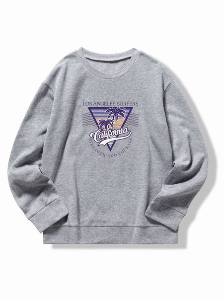 

letter & palm tree print thermal pullover 906j#, White;black