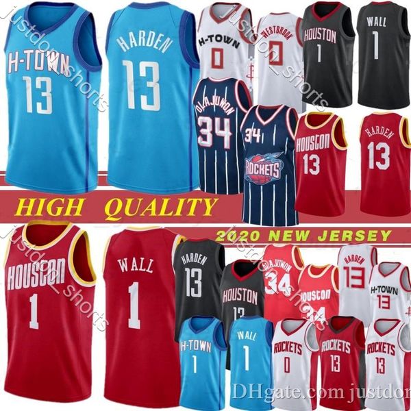 

james 13 harden russell 0 westbrook john 1 wall hakeem 34 olajuwon ncaa basketball jersey 13 harden 0 westbrook 1 wall jerseys, Black;red