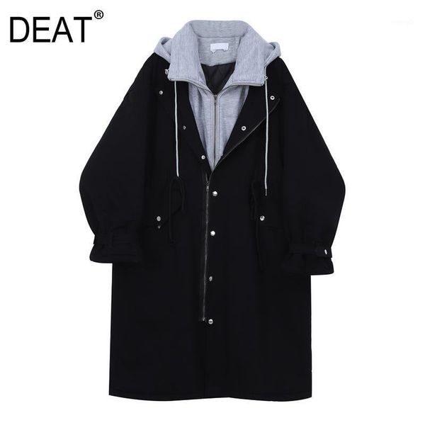 

deat] 2020 spring autumn new fashion tide loose turn-down collar splicing long sleeve thickening knee-length women coat 13a6271, Black;brown