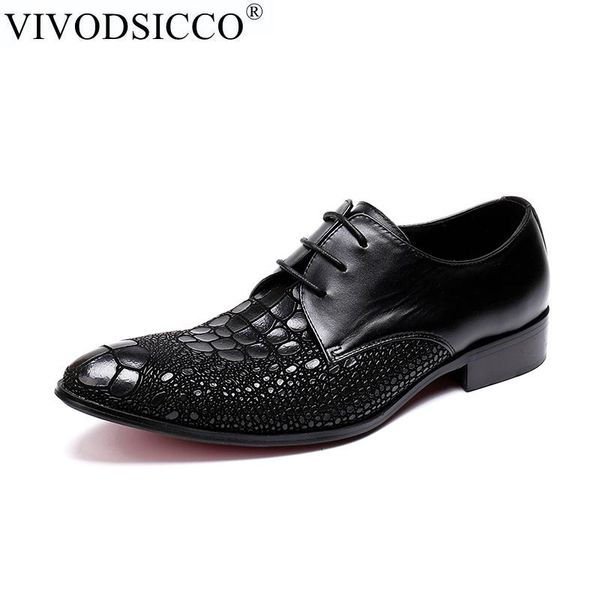 

vivodsicco new fashion men shine crocodile grain pattern low heel dress shoes casual wedding formal flat breathable wedge shoes, Black