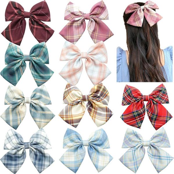 

10 цветов классический gingham ткань большой 7,5 lattice pattern clips волос банты заколки для волос вспомогательное оборудование волос для, Slivery;white