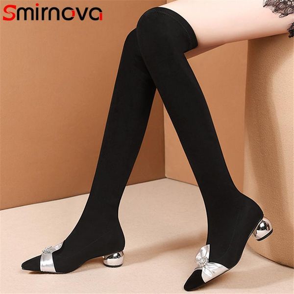 

smirnova 2020 casual party shoes women over the knee boots mixed colors bowknot autumn winter slim stretch boots woman1, Black