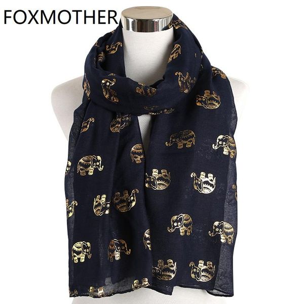 

foxmother sliver shawl scarves print elephant hijab color muslim gold ring white scarf wraps lightweight foil animal new navy loop yxlzxc, Blue;gray