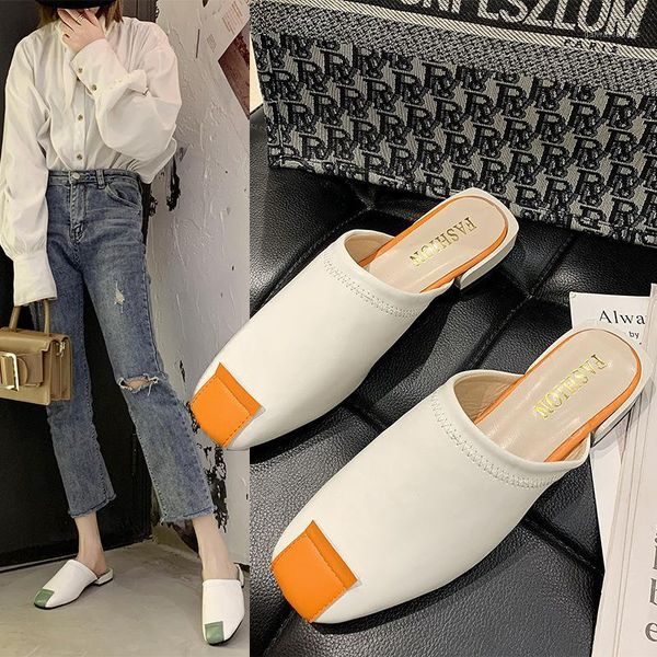 

slippers 2021 women shoes woman mules square cover toe low heels patchwork sewing ladies female slides1, Black
