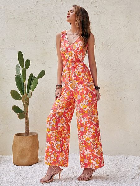

floral print tie back jumpsuit o9li#, White