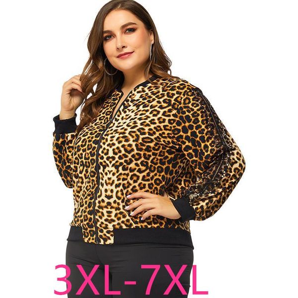 

women's jackets female spring autumn plus size jacket for women large casual loose long sleeve zipper leopard short coats 3xl 4xl 5xl 6, Black;brown