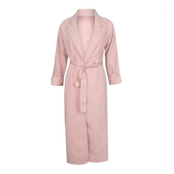 

apperloth autumn winter women trench coat 2020 long sleeve open stitch loose coat with belt office ladies trenchs pink gabardina1, Tan;black