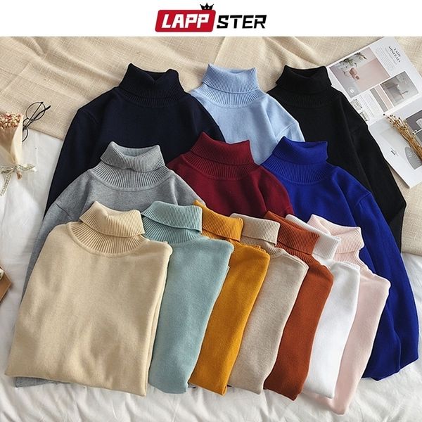 

lappster men korean solid turtleneck slim sweater winter sweater couple pullover christmas sweater colorful womens clothing 201105, White;black