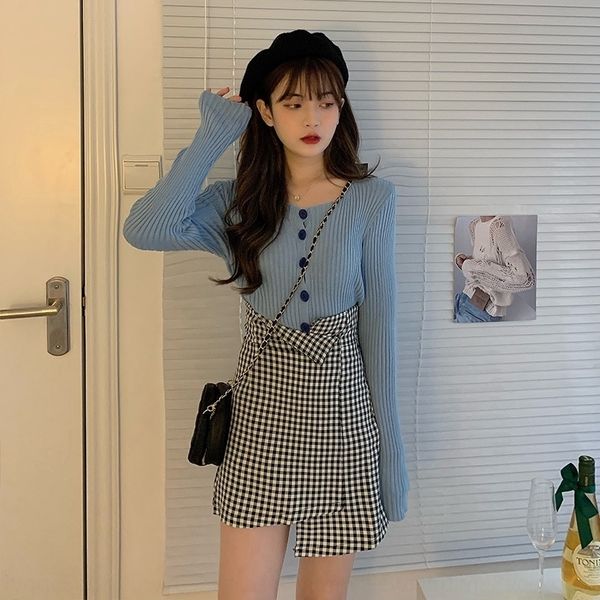 

размер осень новая синий rjd49 два piecewomen трикотажных кардиган нерегулярного плед набора женщин жир мм большая большие два-piecetwo част, Gray