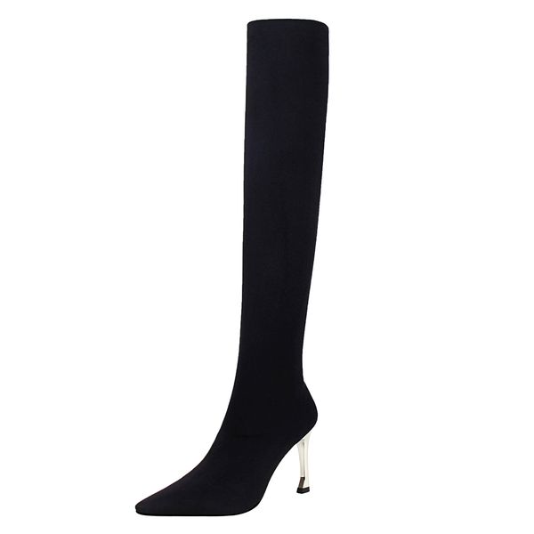 

2020 stiletto squeezing sliver high leap on from knee mode boots mujer shoes women acsl, Black
