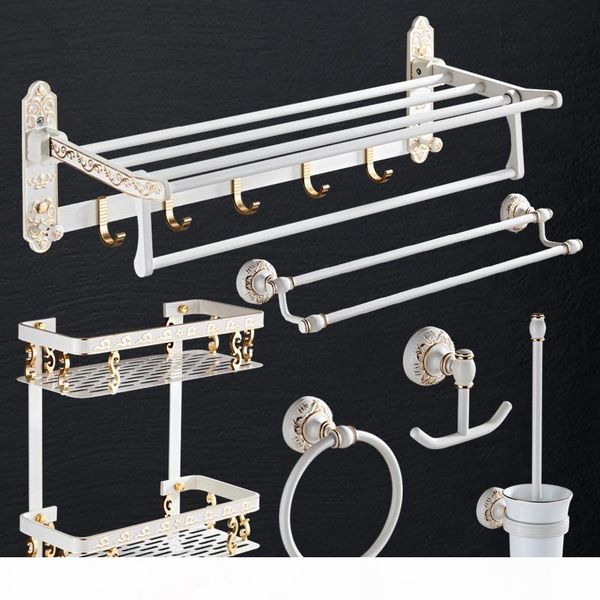 

bathroom accessories set aluminum carved bath hardware sets towel rackpaper holder toilet brush holder white and gold jllkrw garden_light