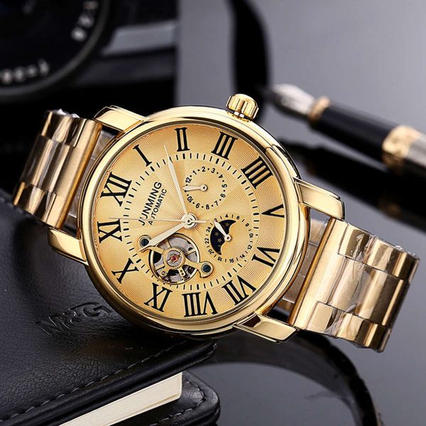 

all steel belt roman character waterproof automatic mechanical three plate five pin high grade men's business watch ing