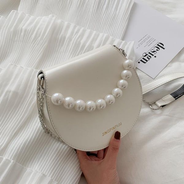 

cross body 2021 fashion women pu leather pearl handbag elegant female solid purses shopping chain bag shoulder for girls