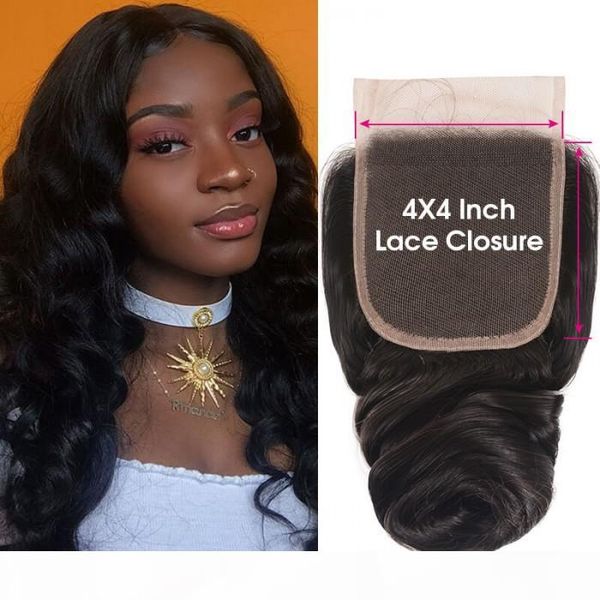 

tkwig company 100 virgin human hair 1pc unprocesed 4x loose wave closure hair replacement toupee, Black;brown