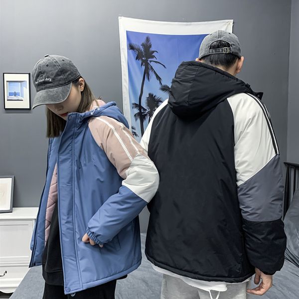 

casual medium style hooded mens clothing contrast color mens designer cotton padded clothes fashion applique zipper mens coats, Black;brown